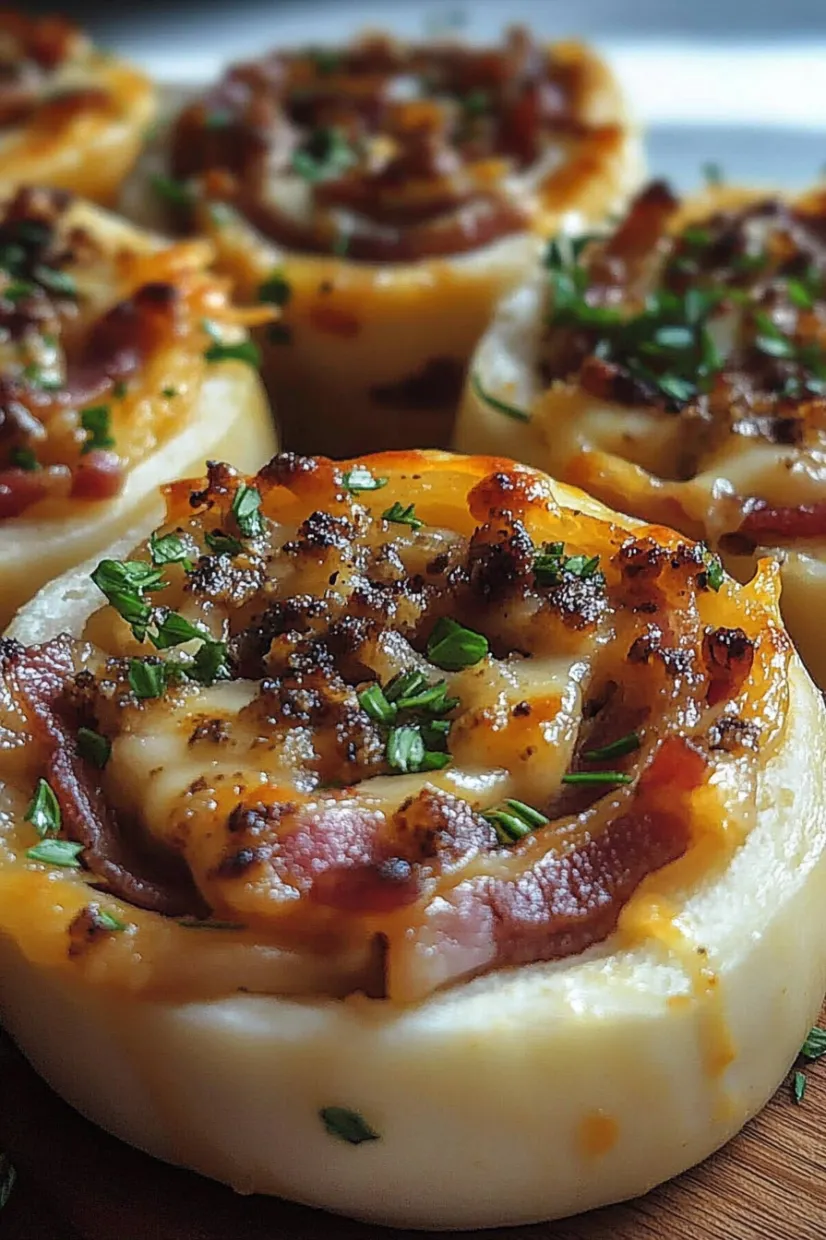 Cheesy bacon snack rolls with fresh herbs.