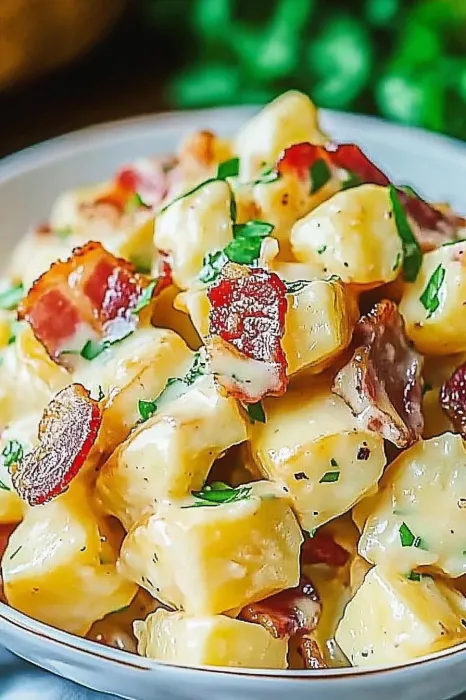 Bowlful topped with bacon and cheese.