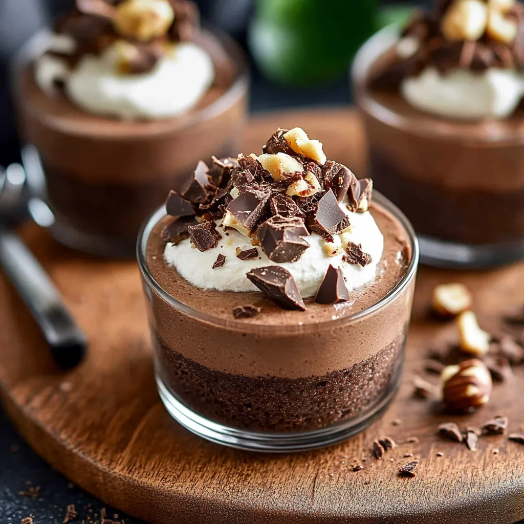 A chocolate dessert with white cream and nuts.