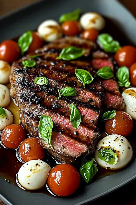 A close up of a piece of meat with green leaves on top.