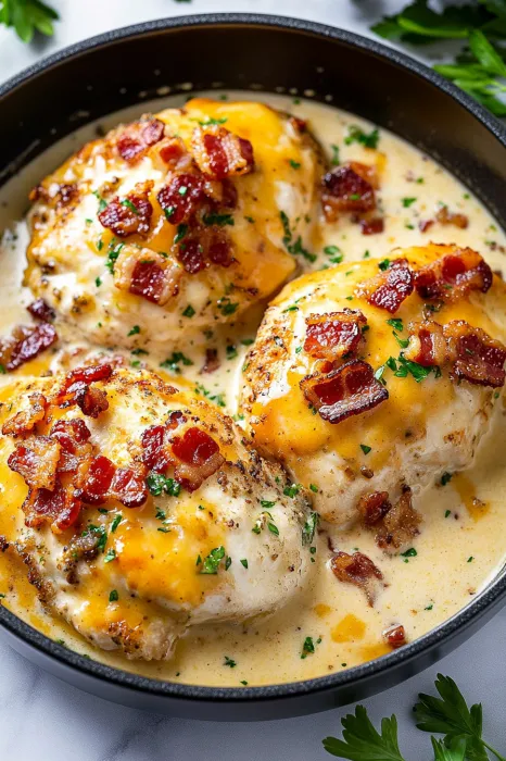 Bacon wrapped chicken with cheese and bacon.