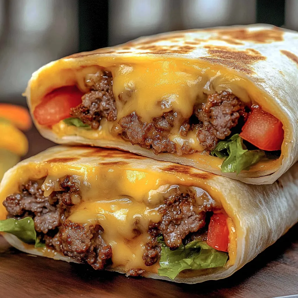 A burrito with cheese and tomatoes.