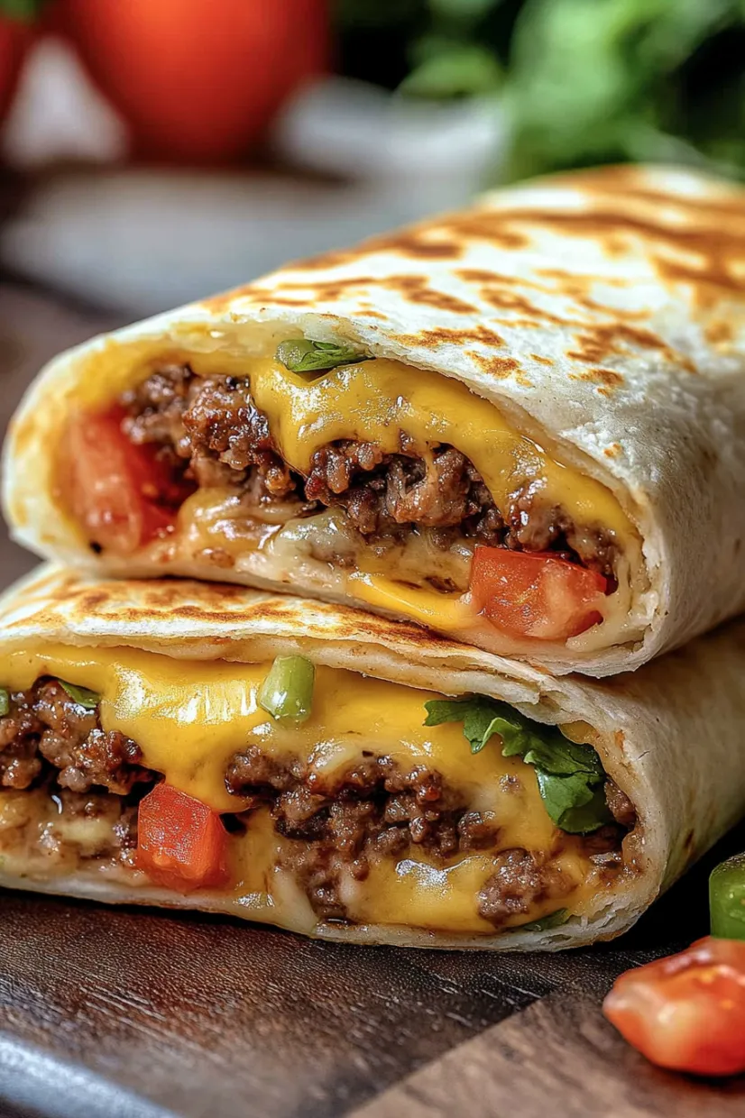 A burrito with meat and cheese.