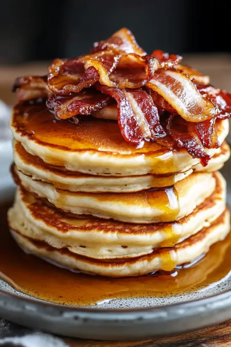Bacon on top of pancakes.
