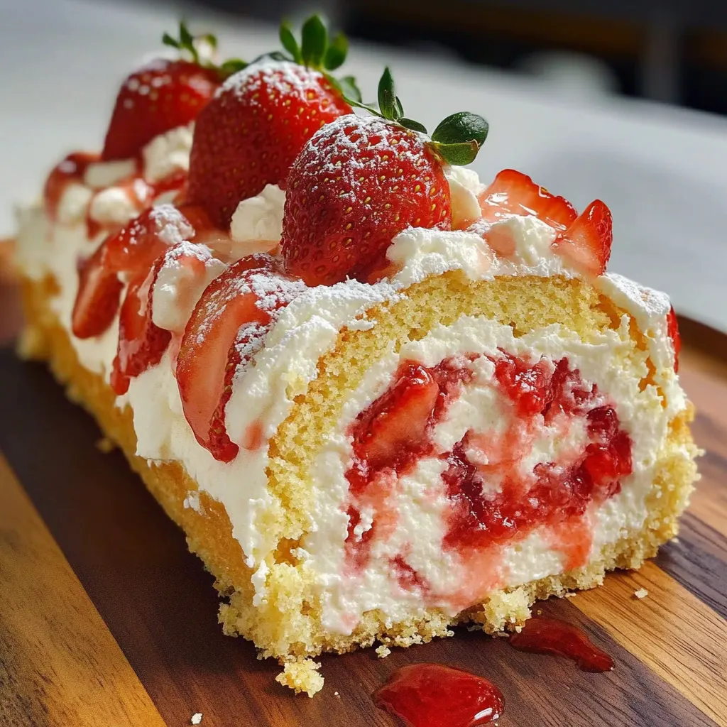 A slice of cake with strawberries on top.