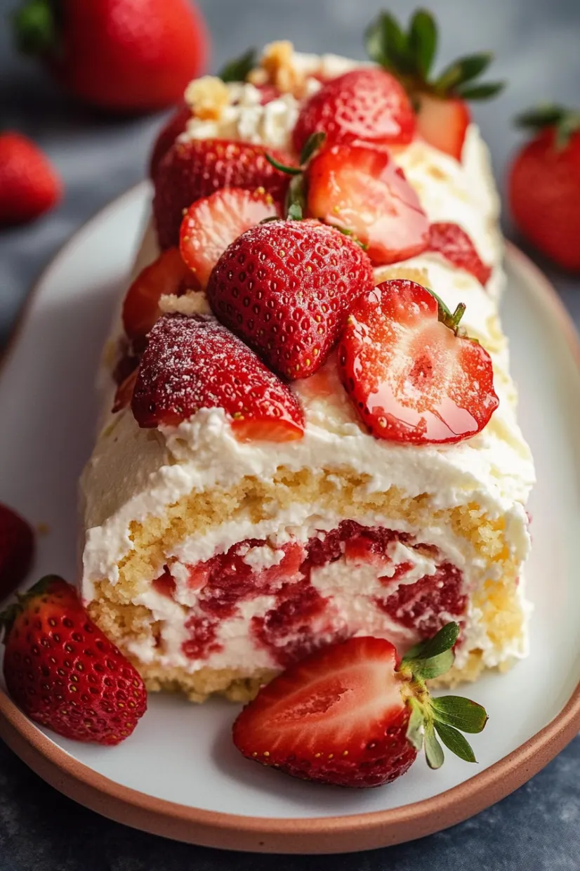 A cake with strawberries on top.