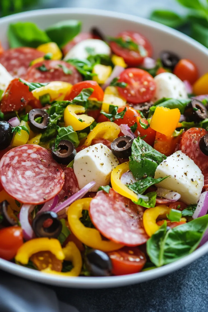 A bowl of salad with tomatoes, olives, and cheese.