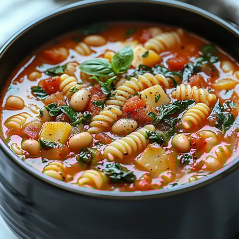 A soup bowl filled with veggies and noodles.