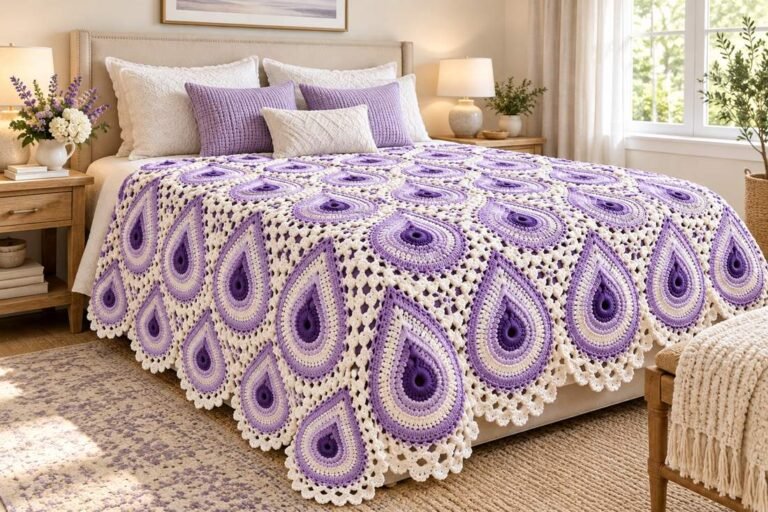Lavender Teardrop Crochet Bedspread – Elegant Free Pattern and Step-by-Step Guide